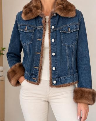 Giubbotto jeans con collo e polsini in vero visone