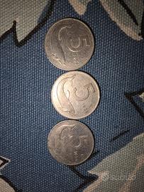 3 monete da 5 centesimi del 1954