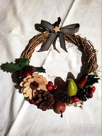 Ghirlanda Natale rustica paglia intrecciata  frutt