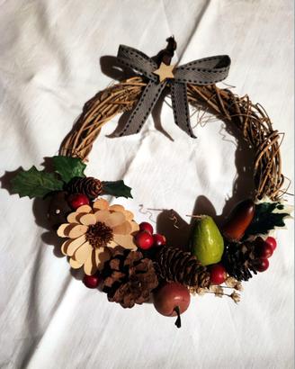 Ghirlanda Natale rustica paglia intrecciata  frutt
