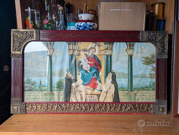 Quadro antico con stampa devozionale e cornice 