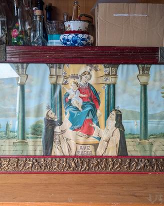 Quadro antico con stampa devozionale e cornice 