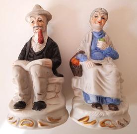 Coppia Statuine Porcellana Biscuit Vintage