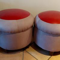 Due pouf vintage in alcantara e cuoio grigio/rosso