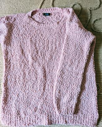 maglione rosa cipria con filo argento 