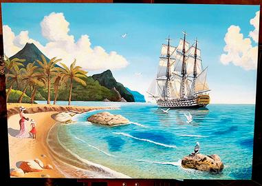 Quadro dipinto"La isla del volcán" Francesco Lampo