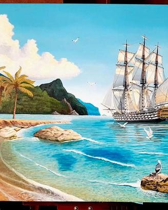 Quadro dipinto"La isla del volcán" Francesco Lampo