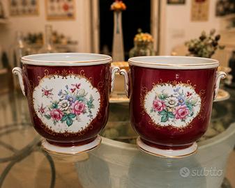 Coppia cachepot in porcellana bordeaux e oro