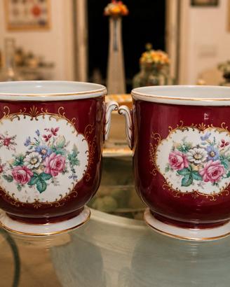 Coppia cachepot in porcellana bordeaux e oro