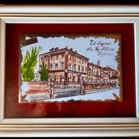 Quadro vintage con ceramica decorata Oro 24 kt
