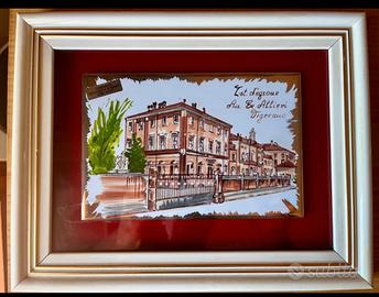 Quadro vintage con ceramica decorata Oro 24 kt