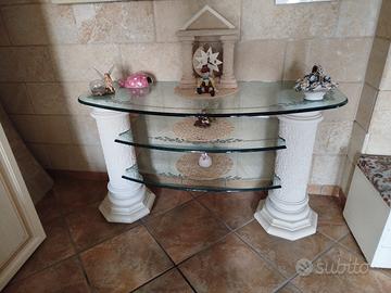 Console neoclassica in Pietra Leccese e Vetro
