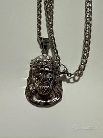 Collana Gesù con Zirconi - Acciaio Inossidabile