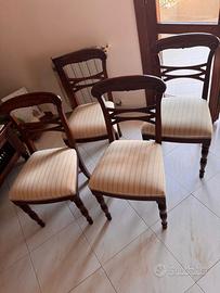 4 sedie in legno massello imbottite