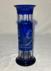 Vaso in cristallo blu con incisione 26 cm