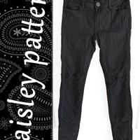 Skinny Jeans Leggeri Vita Bassa Nero Paisley Pizzo