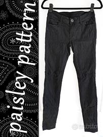 Skinny Jeans Leggeri Vita Bassa Nero Paisley Pizzo