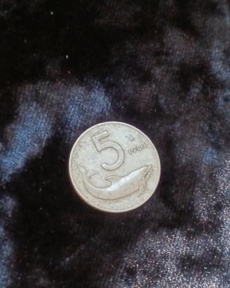 Moneta da 5 Lire delfino del 1953 