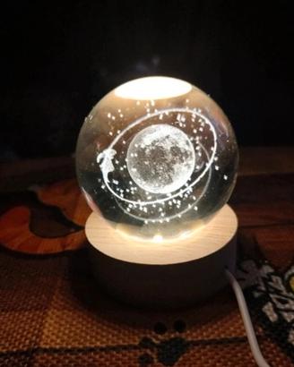 Lampada a led in sfera vetro base in legno
saturno