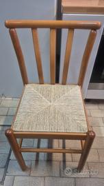 6 sedie in legno rustiche con seduta in paglia