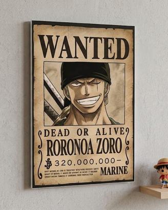 Quadro Roronoa Zoro Wanted 20x30 Taglia