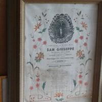 Antico tessuto sacro San Giuseppe incorniciato