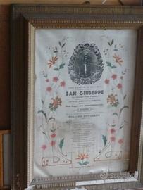 Antico tessuto sacro San Giuseppe incorniciato