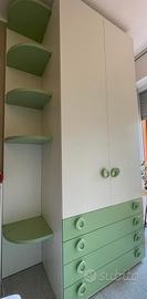 Armadio camera 2 ante + 4 cassettoni + libreria