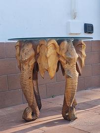 Tavolo elefante in legno di teak base vetro