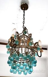 LAMPADARIO VINTAGE CON SFERE DI VETRO AZZURRE