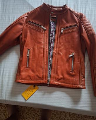 Giacca in vera pelle color cuoio/arancione