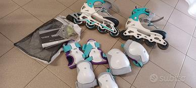 pattini e set protezioni oxelo tg. 6-10 anni