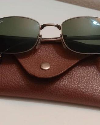 Occhiali Ray-Ban in metallo, lenti verdi, custodia