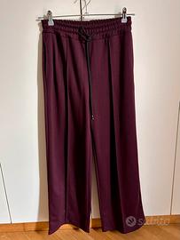 Pantalone gessato borgogna con coulisse in vita