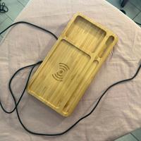 Base ricarica wireless in bamboo con organizer
