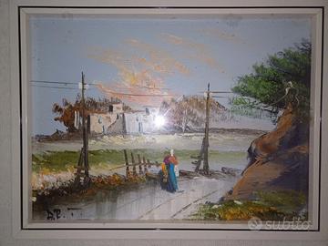 Olio su Tela  _ PAESAGGIO BUCOLICO di Campagna