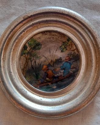 Piattino in Silver Plated con paesaggio lacustre