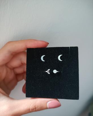 Anello e orecchini in acciaio luna