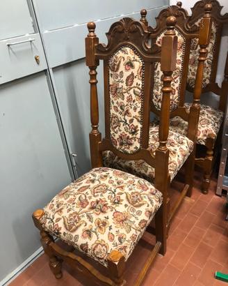 Set di 3 sedie in legno con tappezzeria floreale