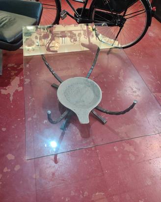 Tavolino salotto ferro battuto e cristallo