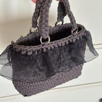 Borsa Uncinetto grigia con Organza