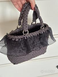 Borsa Uncinetto grigia con Organza
