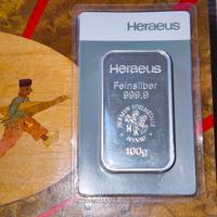 Lingotto argento 100gr Good Delivery della Heraeus