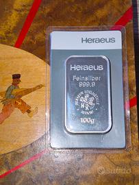 Lingotto argento 100gr Good Delivery della Heraeus