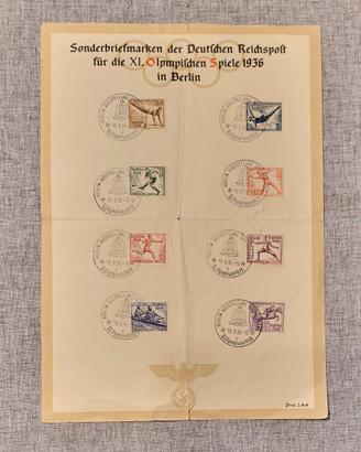Raro foglio francobolli Olimpiadi di Berlino 1936