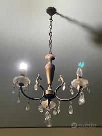 Lampadario vintage in ottone e gocce in vetro