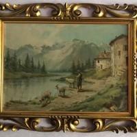 Dipinto anonimo primi 900 scena montana