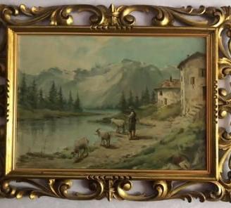 Dipinto anonimo primi 900 scena montana