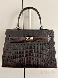 Borsa artigianale mod. Kelly in coccodrillo marron