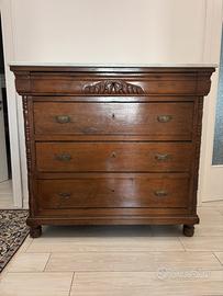 Como cassettiera antica fine 900 in noce con marmo